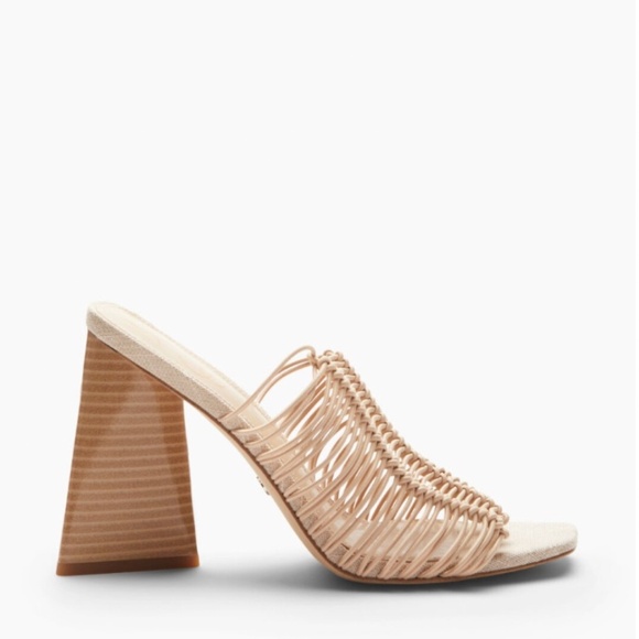 NWT SAM EDELMAN | CREAM LAURETTE WOVEN FAUX LEATHER SUMMER MULE HEELS | SIZE 8 - Picture 1 of 15